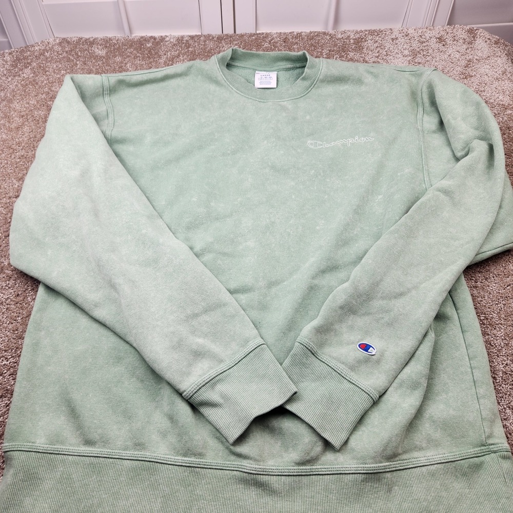 Champion Mens Large Sage Green Acid Wash Crewneck Sweatshirt S79036 5865YA
